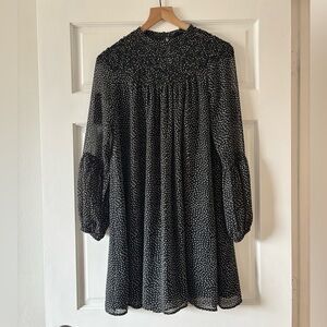Zara Black and White Smocked Mock Neck Dress